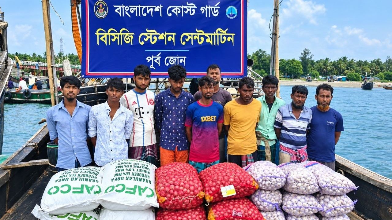 মিয়ানমারে পাচারের প্রস্তুতি, সার-পেঁয়াজ-রসুনসহ কোস্ট গার্ডের হাতে আটক ১০